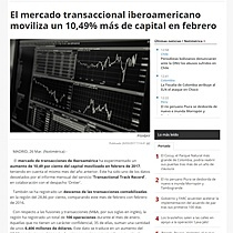 El mercado transaccional iberoamericano moviliza un 10,49% ms de capital en febrero